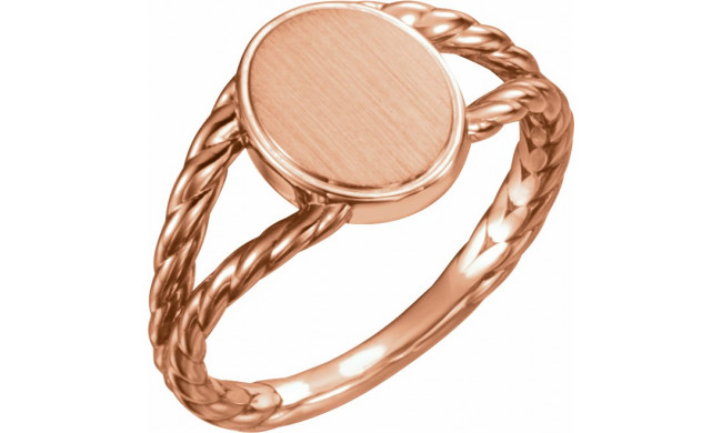 14K Rose 11x9 mm Oval Rope Signet Ring - 51642103P