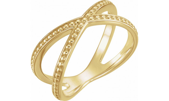 14K Yellow Beaded Criss-Cross Ring - 51632102P