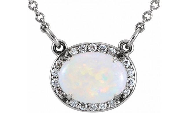 14K White Opal & .07 CTW Diamond Halo-Style 16 1/2 Necklace - 85902105P
