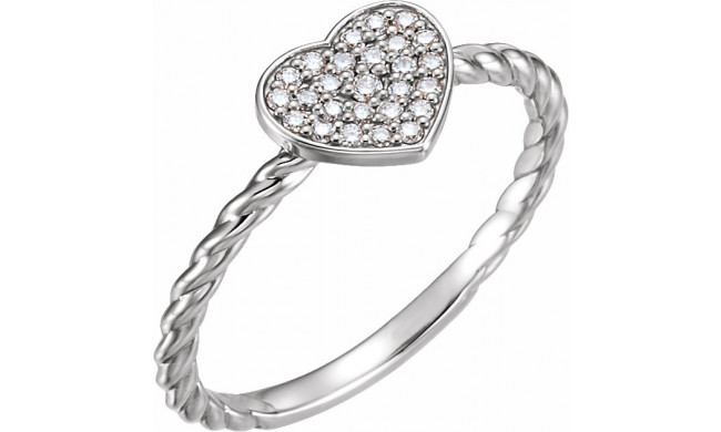 14K White 1/8 CTW Diamond Heart Rope Ring - 122881600P