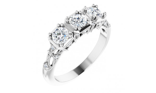 14K White 9/10 CTW Diamond Vintage-Inspired Three-Stone Anniversary Band - 123840612P