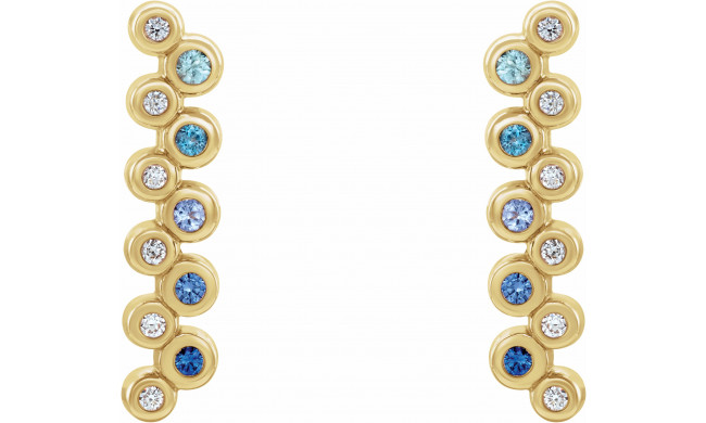 14K Yellow Blue Multi-Gemstone & 1/10 CTW Diamond Bezel-Set Bar Earrings - 86934606P