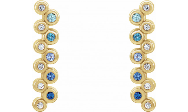 14K Yellow Blue Multi-Gemstone & 1/10 CTW Diamond Bezel-Set Bar Earrings - 86934606P