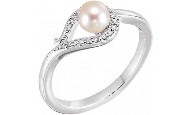 14K White Freshwater Cultured Pearl & .07 CTW Diamond Bypass Ring - 6501600P