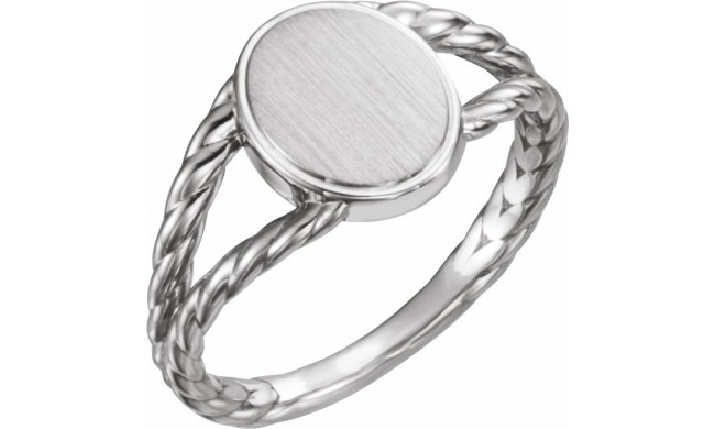 14K White 11x9 mm Oval Rope Signet Ring - 51642101P