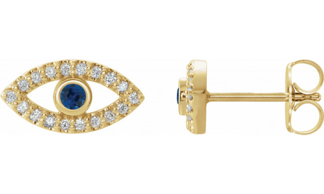 14K Yellow Blue Sapphire & White Sapphire Earrings - 86884610P