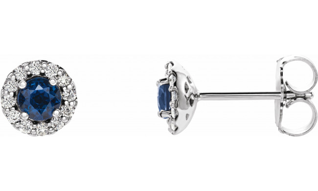 14K White Blue Sapphire & 1/10 CTW Diamond Earrings - 86509648P