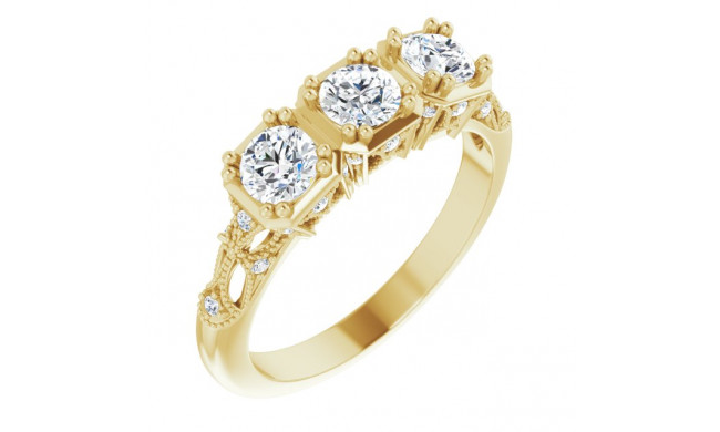 14K Yellow 9/10 CTW Diamond Vintage-Inspired Three-Stone Anniversary Band - 123840613P