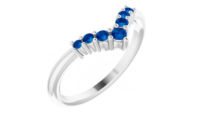 14K White Blue Sapphire Graduated V Ring - 720776004P