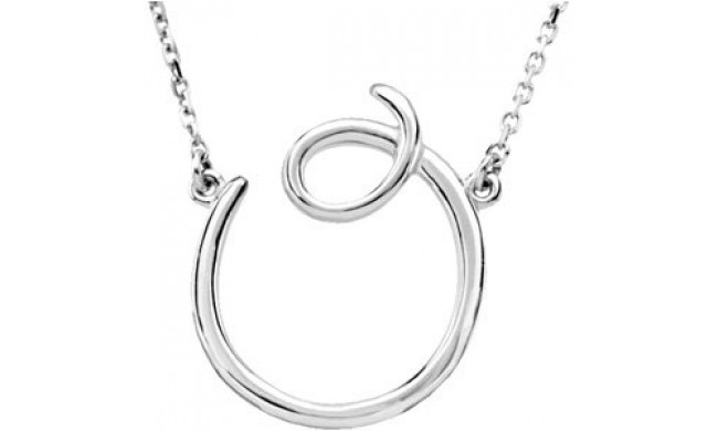 14K White Script Initial O 16 Necklace - 84635217P