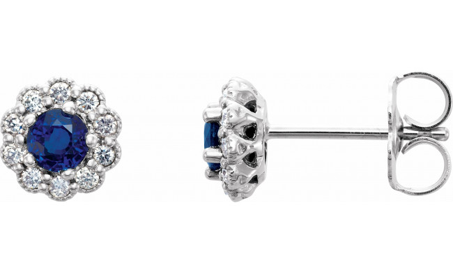 14K White 3.2 mm Round Blue Sapphire & 1/6 CTW Diamond Earrings - 862546004P