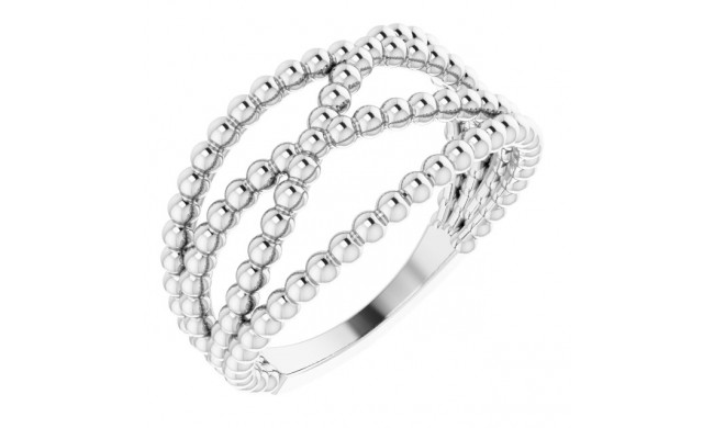 14K White Beaded Criss-Cross Ring - 51674600P