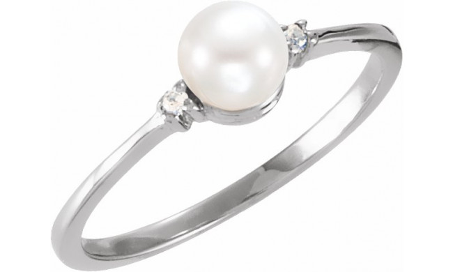 14K White Freshwater Cultured Pearl & .025 CTW Diamond Ring - 6194600P