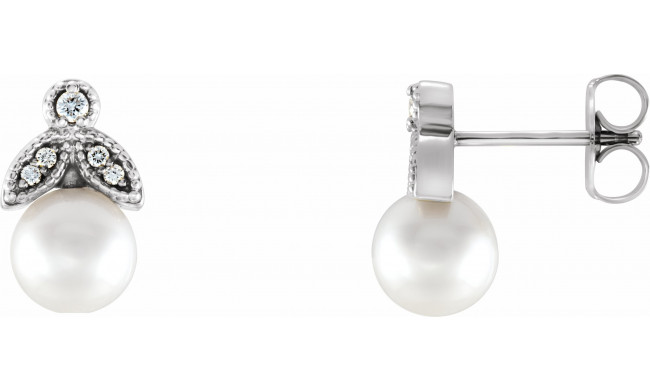 14K White Freshwater Pearl & .06 CTW Diamond Earrings - 86485600P