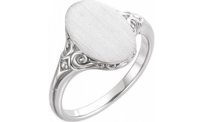 14K White 13x9 mm Oval Signet Ring - 51659101P