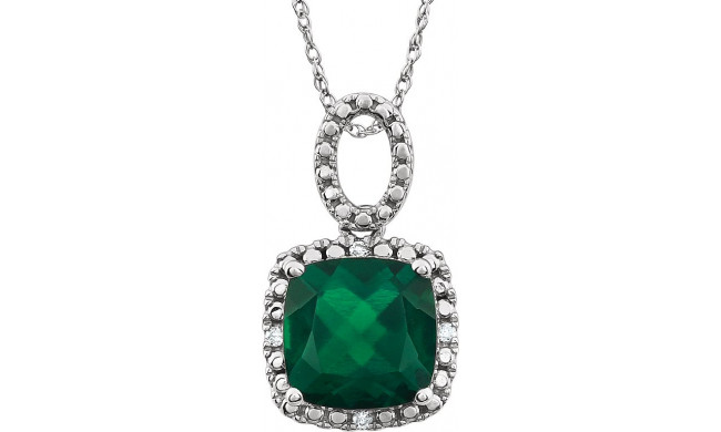 14K White Created Emerald & .03 CTW Diamond 18 Necklace - 651606102P
