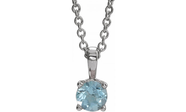 Platinum 6 mm Round Aquamarine Birthstone 16-18 Necklace - 653498837P