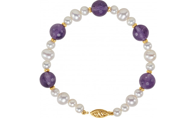 14K Yellow Freshwater Cultured Pearl & Amethyst 7.5 Bracelet - 650159101P