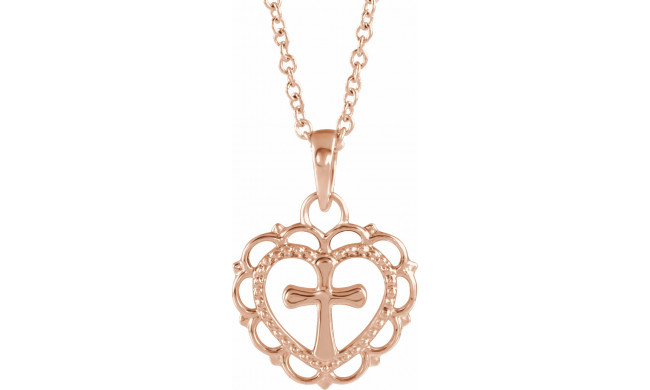 14K Rose Youth Heart with Cross 16-18 Necklace - R45398602P