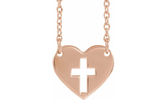 14K Rose Pierced Cross Heart 16-18 Necklace - 86621103P