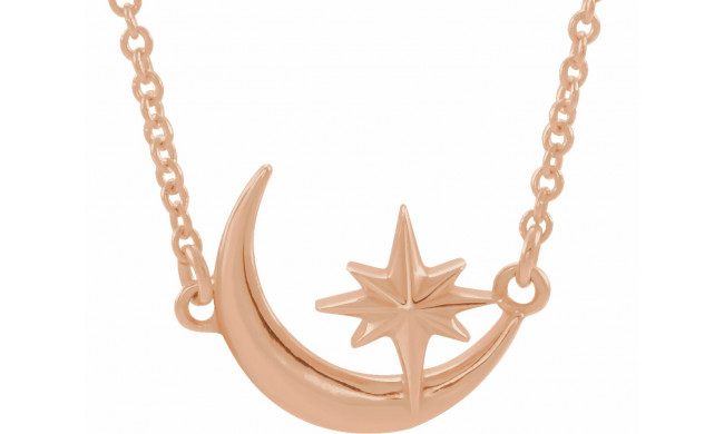 14K Rose Crescent Moon & Star 16-18 Necklace - 86843602P