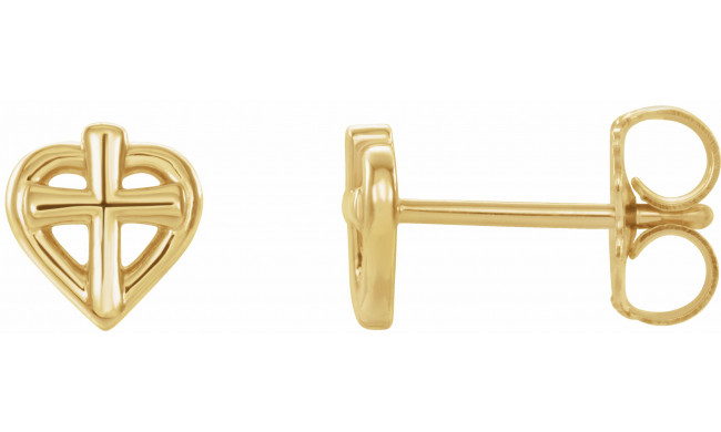 14K Yellow Cross with Heart Youth Earrings - R17022601P