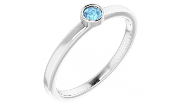 14K White 3 mm Round Aquamarine Ring - 718066191P