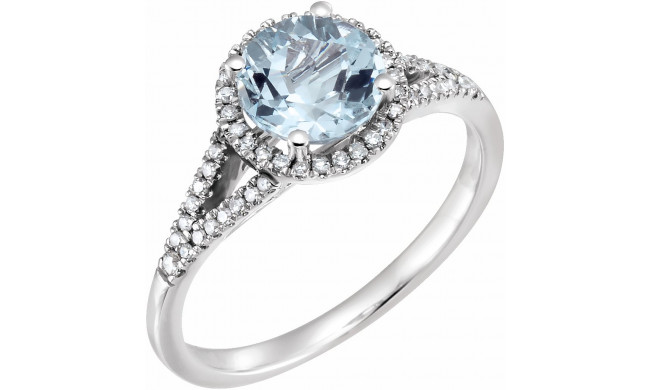 14K White Aquamarine & 1/5 CTW Diamond Ring - 65130070003P