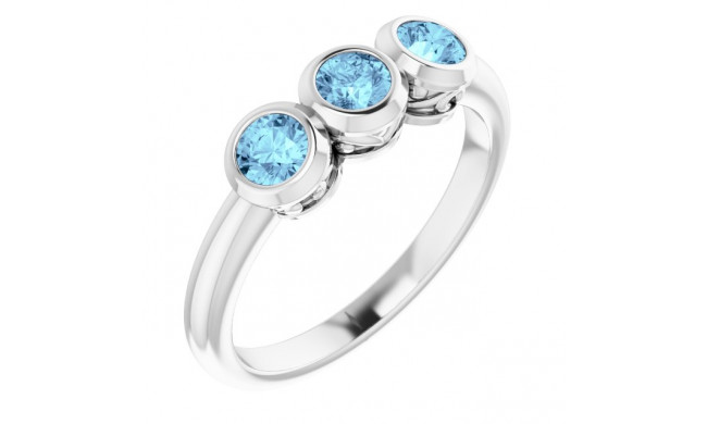 14K White Aquamarine Three-Stone Bezel-Set Ring - 719966067P