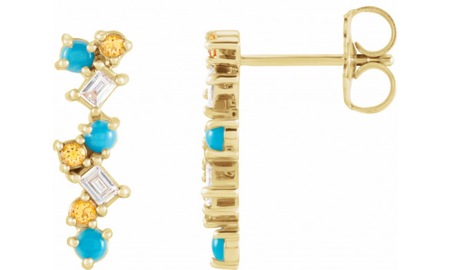 14K Yellow Turquoise, Honey Topaz & 1/10 CTW Diamond Scattered Bar Earrings - 87048608P