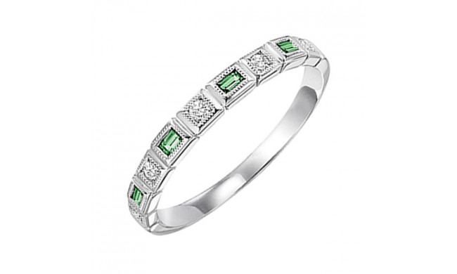 Gems One 10Kt White Gold Diamond (1/10Ctw) & Emerald (1/8 Ctw) Ring - FR1040-1WD