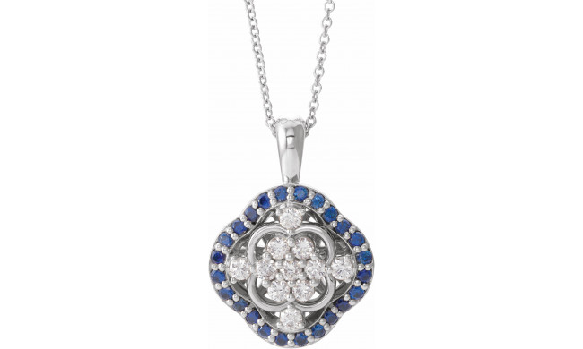 14K White Blue Sapphire & 1/3 CTW Diamond 16-18 Necklace - 86867620P