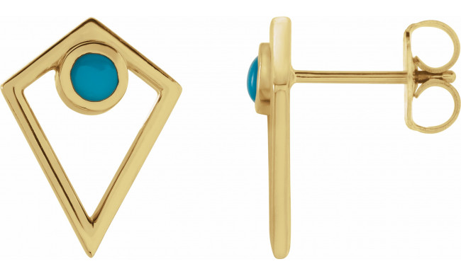 14K Yellow Turquoise Cabochon Pyramid Earrings - 86862605P