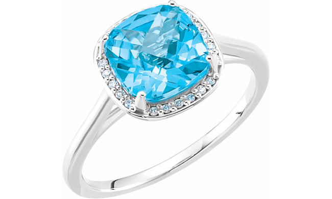 14K White Swiss Blue Topaz & .055 CTW Diamond Halo-Style Ring - 7163570000P