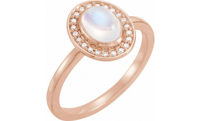 14K Rose Rainbow Moonstone & .08 CTW Diamond Halo-Style Ring - 71821642P