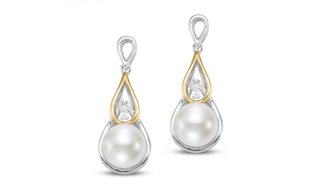 Mastaloni Ladies 18k Two Tone Single Freshwater Pearl Drop Earrings