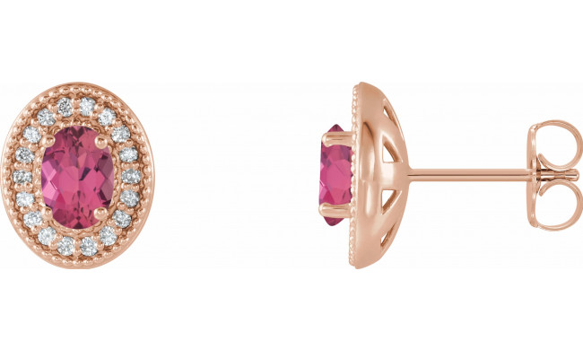 14K Rose Pink Tourmaline & 1/5 CTW Diamond Halo-Style Earrings - 86630683P