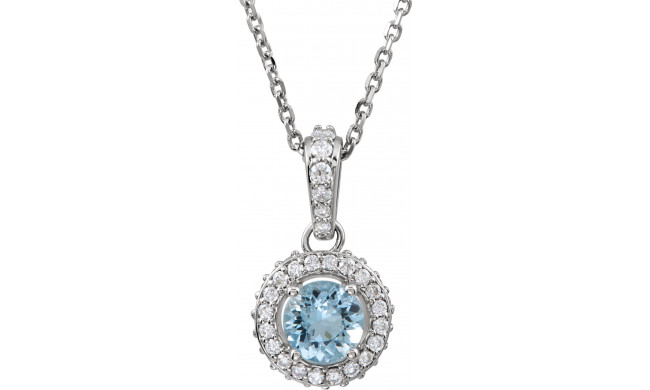 14K White Aquamarine & 1/5 CTW Diamond 18 Necklace - 6860170003P