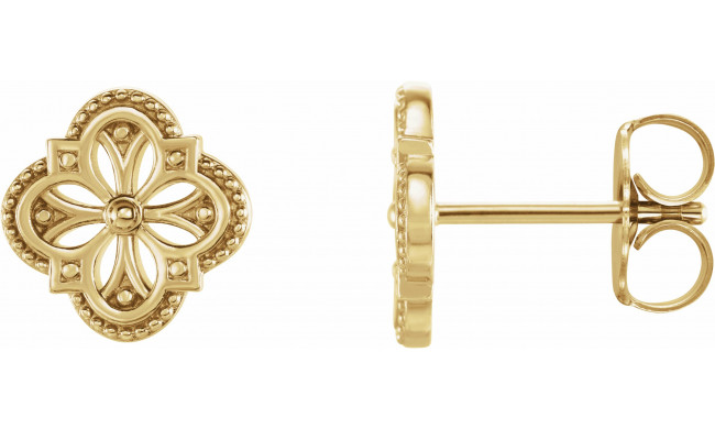 14K Yellow Vintage-Inspired Clover Earrings - 87105601P