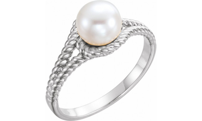 14K White 7 mm White Freshwater Pearl Rope Ring - 6492600P