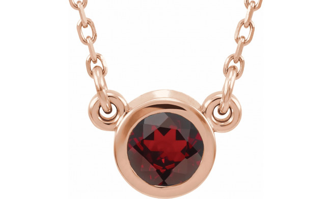 14K Rose 3 mm Round Mozambique Garnet Bezel-Set Solitaire 16 Necklace - 6113460055P