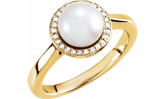 14K Yellow Freshwater Cultured Pearl & .08 CTW Diamond Halo-Style Ring - 6471100P