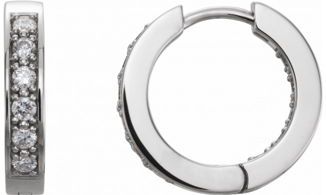 14K White 1/2 CTW Diamond Inside-Outside 15 mm Hoop Earrings - 8493360015P