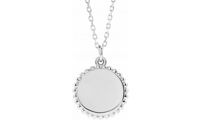 14K White Engravable Beaded Disc 16-18 Necklace - 86472111P