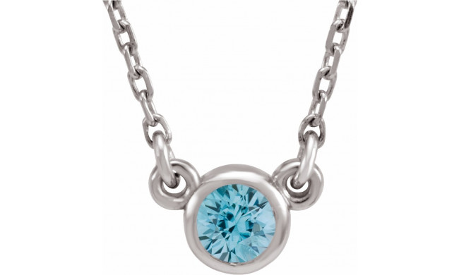 14K White 4 mm Round Blue Zircon Bezel-Set Solitaire 16 Necklace - 6113460029P