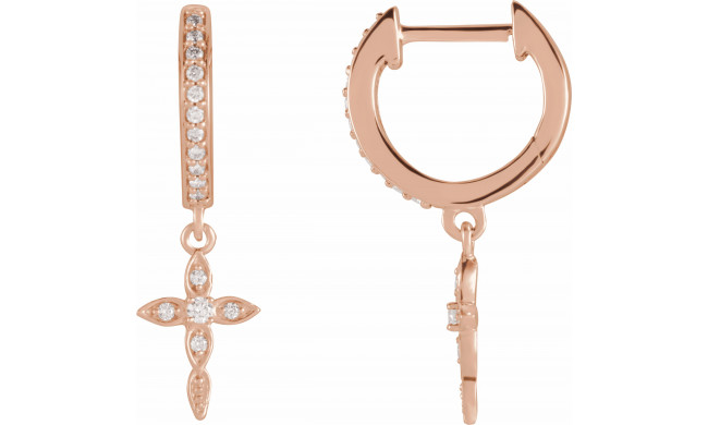 14K Rose 1/8 Diamond Cross Hoop Earrings - 871876002P