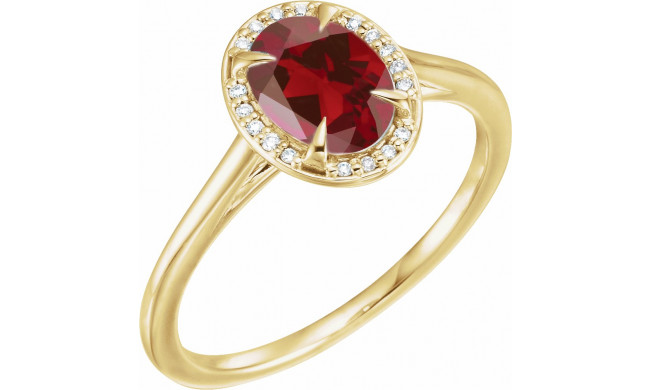 14K Yellow 8x6 mm Oval Mozambique Garnet & .05 CTW Diamond Ring - 71634182P