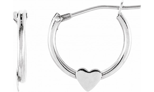 14K White Hinged Hoop Earrings with Heart - 19102600P