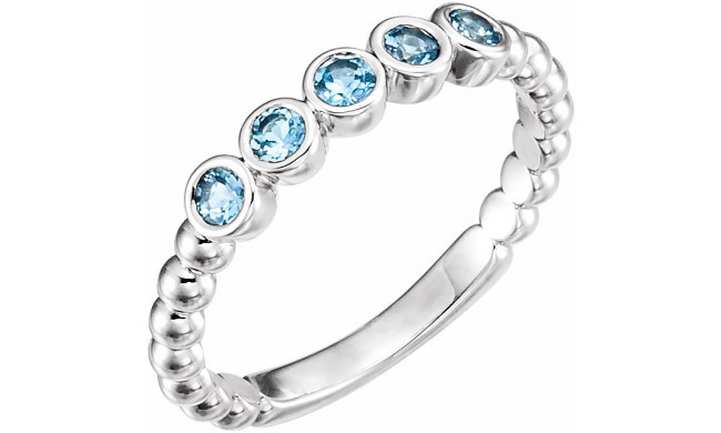 14K White Aquamarine Bezel-Set Beaded Ring - 71926600P