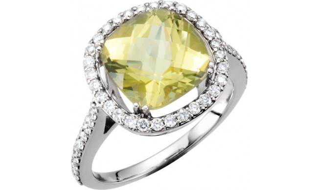 14K White 1/2 CTW Diamond & 10x10 mm Lemon Quartz Ring - 6654171435P